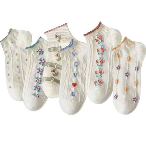 Women's Cute Ruffle Ankle Socks with Retro Patterns,Casual Design and Princess Flower Details Gifts for Girls. - Main Image