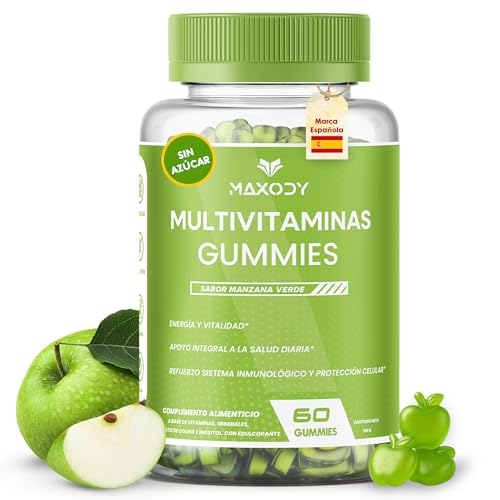 Multivitaminas Gominolas Manzana Sin Azúcar | Vitaminas Gominolas Adultos 60 uds Ideal como Multivitaminico Mujer y Multivitaminico Hombre | Vitaminas para el Cansancio Complejo Vitaminico Completo