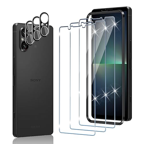 Wonsoso Compatible avec Sony Xperia 5 V Verre trempé, 3 Pcs 9H Protection Écran 3 Pcs Caméra Arrière Protecteur avec Outil D'alignement Facile, HD Sans Bulles, Anti-rayure Protection D'écran