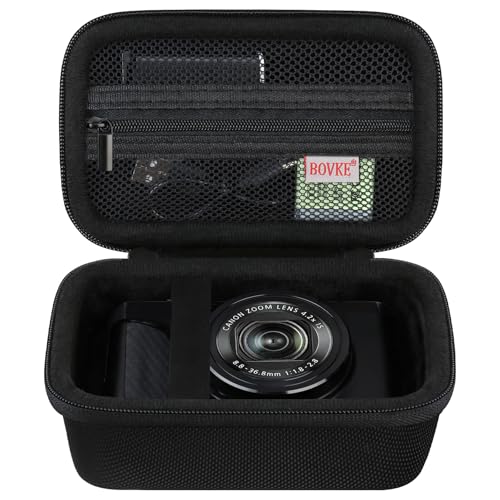BOVKE Camera Case for Canon PowerShot G7X Mark III / G7 X Mark II Digital 4K Vlogging Camera, Canon Live Streaming Video Camera Travel Case with Mesh Pocket for Cables and Extra Batteries, Black