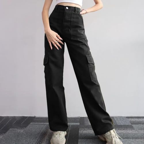 Women's High Waisted Cargo Pants Baggy High Waisted Parachute Pants with Pockets Wide Leg Y2K Streetwear Casual Pants2