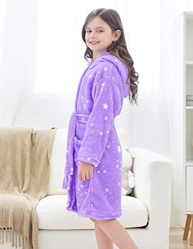 Doctor Unicorn Soft Hooded Rainbow Bathrobe Sleepwear For Girls (Purple White Star Dots, 10-11 Years) #TOP2