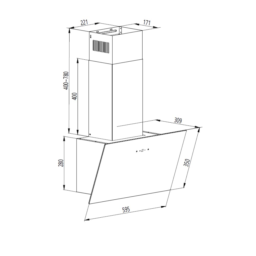 Aspes Cappa aspirante inclinata 60 cm vetro nero ACPD602AIN. Potenza 41,5 m3/h, doppio tiro, 3 velocità, controllo tattile, filtro lavabile in lavastoviglie.