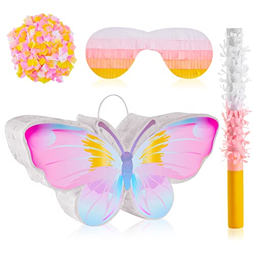 Butterfly Pinata With Pinata Stick, Eye Mask And 1 Pack Confetti, Rainbow Butterfly Party Supplies Butterfly Shaped Animal Pinata For Girls Butterfly Birthday Decorations, 15.2 X 7.9 Inches #TOP1
