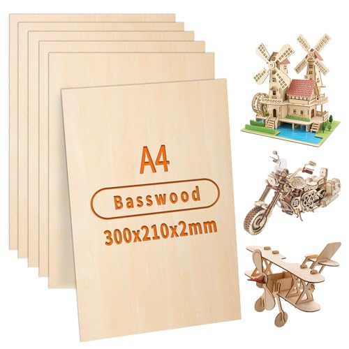ddckj Sperrholzplatte 2mm A4 Lindenholz 30 x 21 cm 10 Stück Laser Holz für DIY Brandmalerei Malen Laserbearbeitung Bastelarbeiten Modellbau Leeres Sperrholzplatten