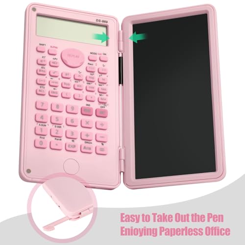 Scientific Calculator with LCD Writing Tablet Notepad, 240 Functions Foldable Math Calculator, Dual-Line 10+2 Digit Large Display, Portable for High School College Office(Pink) - Image 5