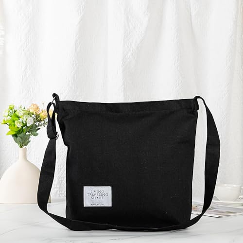 Covelin J-HB083-B Women'S Retro Large Size Canvas Shoulder Bag Hobo Crossbody Handbag Casual Tote Black thumb #3