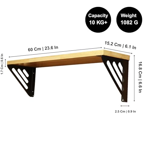 Image of Wall Shelf with Wooden Top Black|White Iron Brackets Storage Rack|Industrial Wall-Mounted Floating Shelf for Living Room,Kitchen,Bathroom (Black Lines Large)