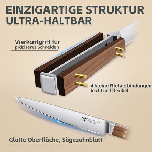 Purple Dragon Steakmesser 6er Set mit Wellenschliff - Holzgriff, Edelstahl – Ansicht 5
