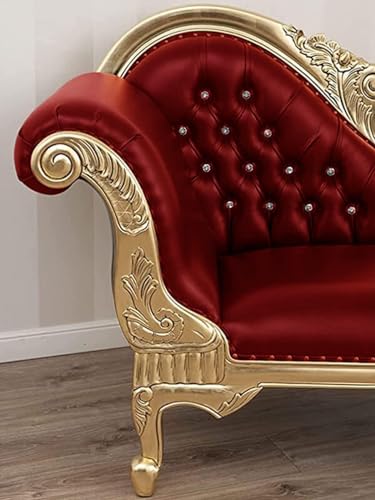 Image of Chaise Lounge Royal Carving Sofa Design Golden Polished and Leatherette Cover (Red, Velvet)