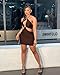 HLSIN Women Sexy Club Halter Criss Cross Hollow Out Sleeveless Mini Bodycon Dresses Coffee M