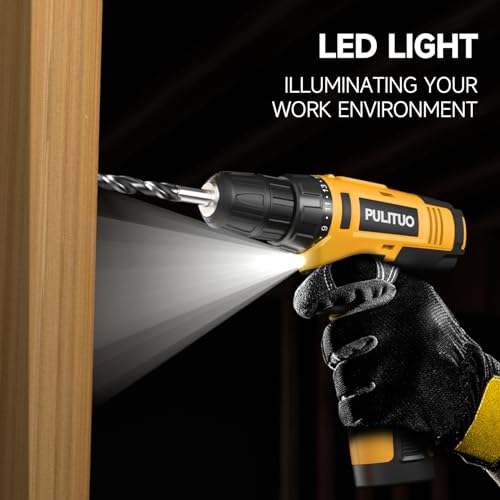 PULITUO 12V Cordless Drill ,Powerful Drill bit Sets with Li-Ion Battery, 21+1 Torque Setting,3/8” inch Keyless Chuck,Electric Drill,Variable Speed Switch,LED Light. 6 PULITUO 12V Cordless Drill ,Powerful Drill bit Sets with Li-Ion Battery, 21+1 Torque Setting,3/8” inch Keyless Chuck,Electric Drill,Variable Speed Switch,LED Light. - Image 6