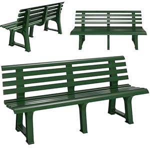 Casaria® Gartenbank Sitzbank Wetterfest Kunststoff 240kg Belastbarkeit Rückenlehne 3-Standfüße 145x46cm Garten Balkon Terrasse Bank Ergonomisch Grün