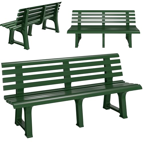 Casaria® Gartenbank Sitzbank Wetterfest Kunststoff 240kg Belastbarkeit Rückenlehne 3-Standfüße 145x46cm Garten Balkon Terrasse Bank Ergonomisch Grün