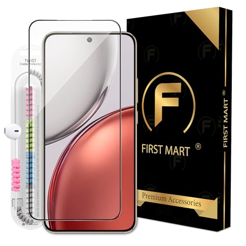 Image of FIRST MART Tempered Glass for Honor X9b, 9H 0.3 mm Full-Glue Screen Protector with Cable Protector, 3D Edge-to-Edge, HD Clear, Case-Friendly, Black, Pack of 1