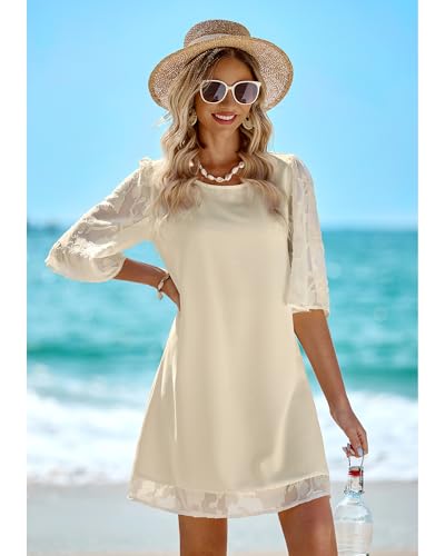 Image of LookbookStore 3 /4 Sleeve Dress for Women Shift Cute Summer Tunic Floral Lace Dresses