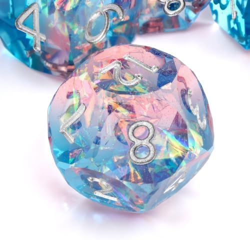 Haxtec Holographic DND Dice Set, 7 Pcs Diamond Cut Sparkling RPG Dice Gift