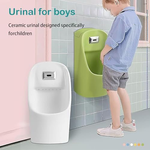 Wall-Mounted Children's Urinal, Smart Sensor Flush, Splash-Proof Portable Men's Urinal, Ceramic Design for Home Use, White Color, Ideal for Kids and Families