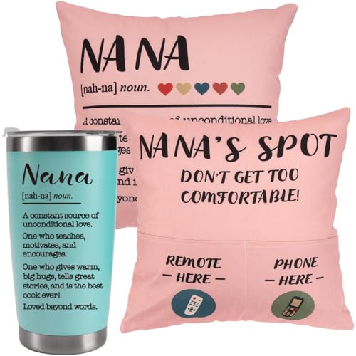 Nana Gifts for Grandma Best Nana Ever Birthday Christmas New Baby Gifts for Grandmother Grandma New Grandma Gigi Geart Grandma Nana Definition Tumbler 20 OZ+ Pillow Cover Linen Cotton (Nana's Stop)