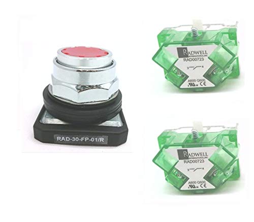 RADWELL RAD-30-FP-01/R-20 Push Button, 30MM, MOMENTARY, Flush Head, RED, 2