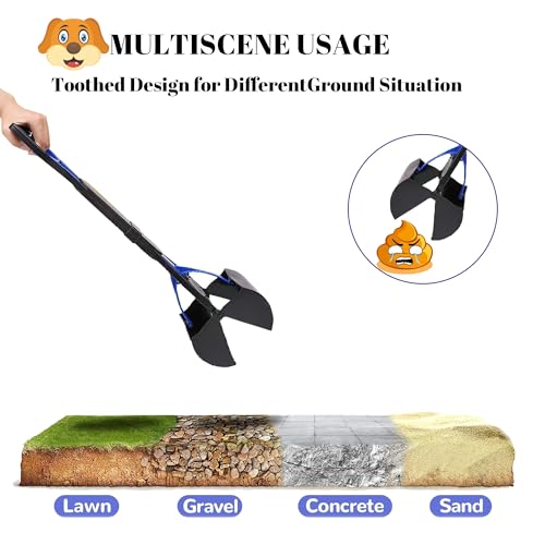 Image of Non-Breakable 24 Inch Portable Dog and Cats Poop Scooper with Foldable Long Handle, 20 Pet Waste Bags & 1 Dispenser, Set for Yard, Grass,Ideal for Large & Small Dogs (Blue)