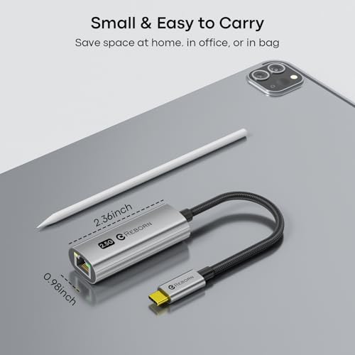Adaptador USB C a Ethernet 2.5G Reborn con carcasa de aluminio resistente 5