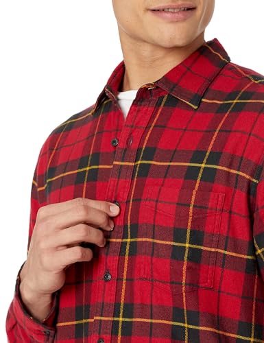 Image of Amazon Essentials Men's Regular Fit Long-Sleeve Flannel Shirt, Soft Brushed Cotton, Lightweight yet Warm