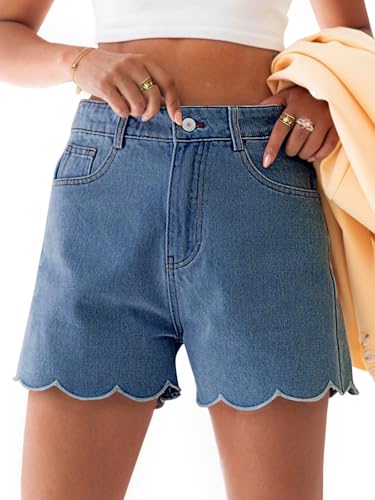 Aoysky Womens High Waisted Denim Shorts Summer Straight Leg Wave