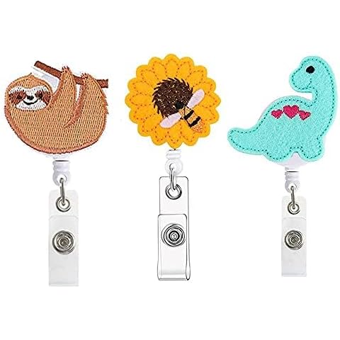 Badge Reel Retractable,Name tag Holders ID Badge Clip,Badge Holders with Alligator Clip for Nurse/Office Worker/Teacher/Student/Volunteer(3PACK (Dinosaur) Cover