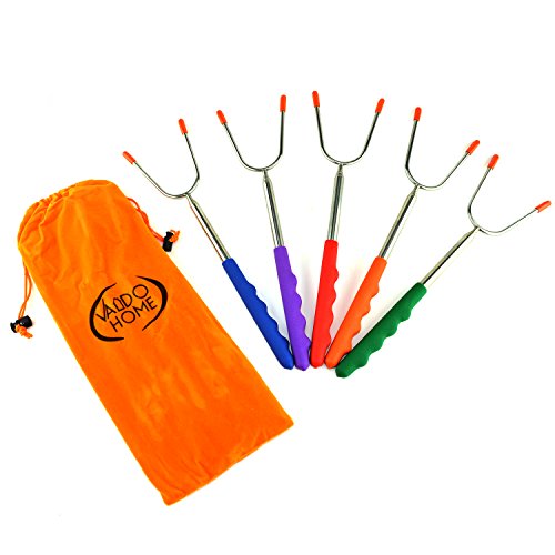 Valdo Home New Marshmallow Roasting Sticks Set of 5 Safe for Kids Extra Long 45’’ Telescoping Extendable Camping Cookware - Hot Dog, Smores Forks