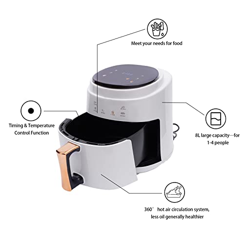 Heißluftfritteuse mit Sichtfenster airfryer 8 L Luftritteuse Großer Kapazität Elektrische LED Touchscreen Smart Timer-Funktion Gesunde Friteuse ohne Öl fettarmes Kochen Schneller Luft Zirkulation – Bild 5
