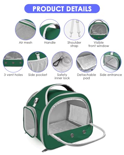 Bissap Bearded Dragon Travel Carrier, Portable Guinea Pig Carrier Bag Tortoise Carrier Pouch for Bunny Hamster Chinchilla Hedgehog Lizard Bird Outgoing Reptile Travel Carrying Case - Green - Image 3
