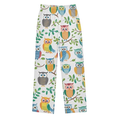 Owl Spring Leaf Boys Long Pants Soft Trousers Elastic Waist Kids Lounge Bottoms with Pockets S-XL