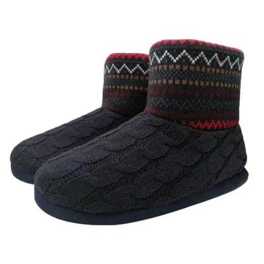 KuaiLu Zapatillas Casa Bota Hombre Invierno Cerradas Babuchas Caballero Caliente Peluche Lana Pelo Altas Pantuflas Botines Comoda Pantufas Homem Calcetines Interior Patucos Slippers Negro rojo 44
