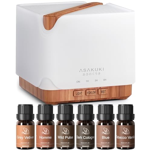Difusor aromático eléctrico ASAKUKI 700ml con 6 aceites esenciales