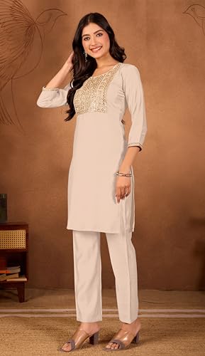 Image of Women's Embroidered Kurta Pant Set | Ethnic Kurta with Pant | Festive & Casual Wear Suit Set for Women
