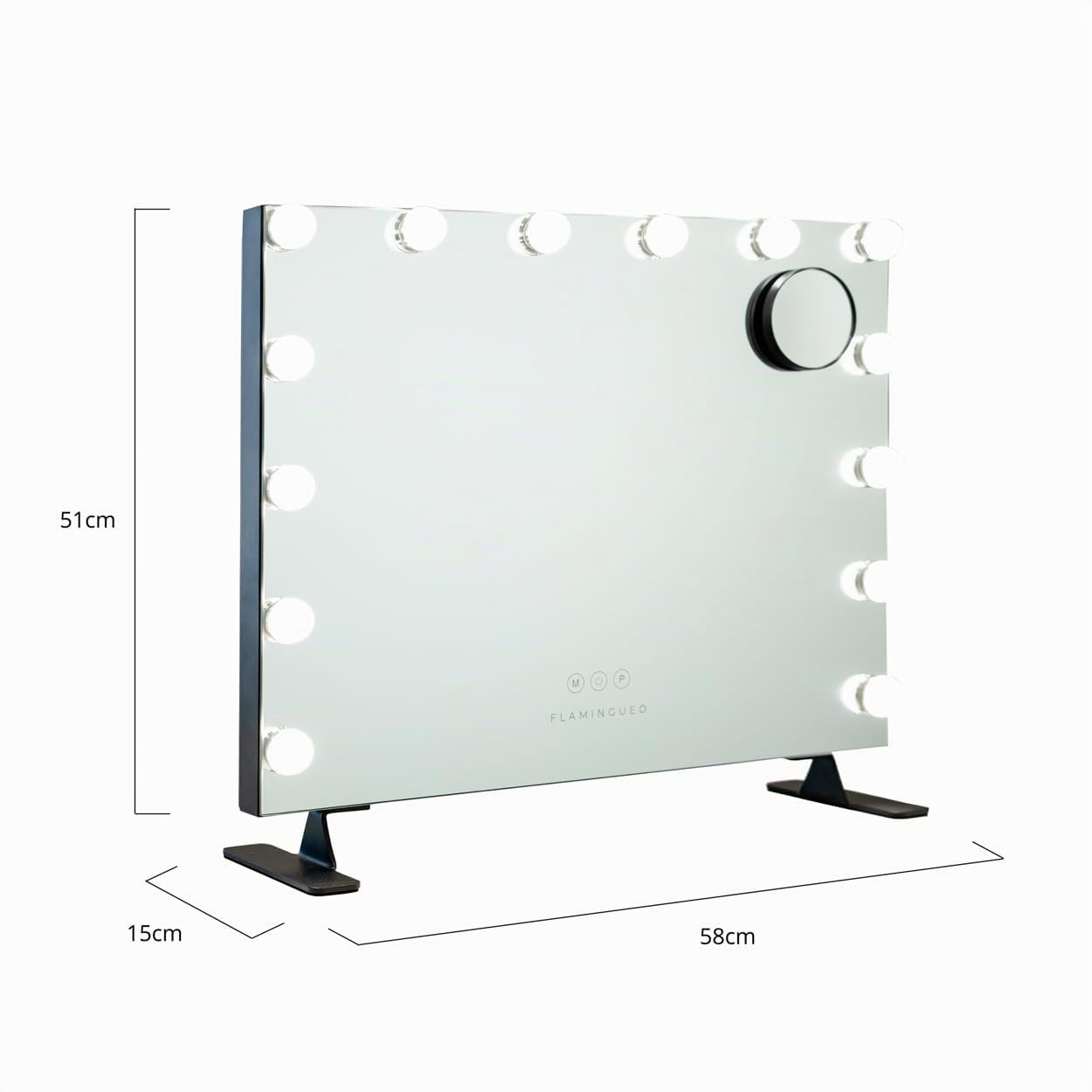 Flamingueo Espejo Maquillaje con Luz - 14 LED - 3 Modos de Luz - Intensidad Ajustable - Control Táctil - Puerto USB - Espejo Aumento Incluido - Vanity Mirror - Negro - 58x15x51cm