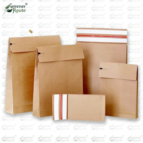 Greener Route™ Strong Paper Mailing Bags with Gusset, 2 Peal and Seal Strips, Returnable, Plastic Free, Eco-Friendly, 100% Recyclable, FSC Certified, Sturdy 120gsm (20, 350x250x50mm +96mm) - Image 2