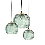 Bepuzz 3-Light Modern Glass Pendant Lights Chandelier Green Pumpkin Design with Ribbed Glass Shade A