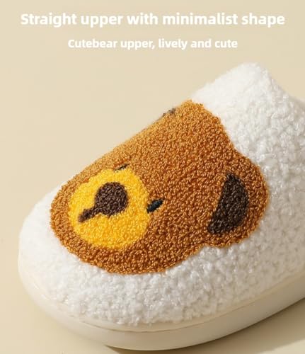 Plush Bear House Slippers with Non-Slip Sole, Warm Fuzzy Indoor Shoes for Women Cute Cartoon Design Comfortable Memory Foam3