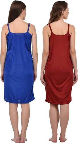 Image of You Forever Women Sexy Satin Striped Solid Above Knee Length Nighty, Loungewear, Nightwear, Sleepwear, Home Wear Short Nighty for Women Pack of 2