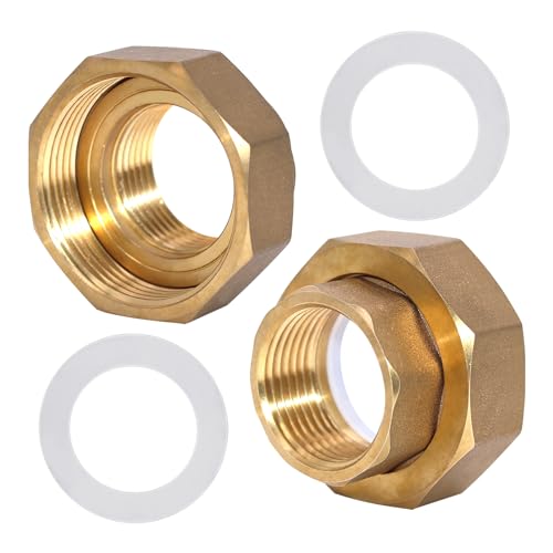 AIMEKE 2 Stück Pumpenverschraubung Set Messing Verschraubung DN 25 (1') × DN 40 (1 1/2') Fittings mit 2 Dichtungsring, Gewindefitting für Umwälzpumpe Heizung
