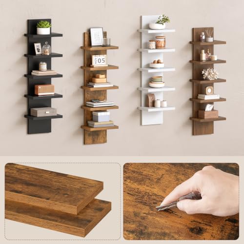 Image of HOOBRO 5 Tier Wall Shelf Unit, 2 Pack Floating Shelves for Wall, Wall Mounted Shelves for Storage, Vertical Display Shelf, Organizer Tall Tower Design for Livingroom Bedroom, Rustic Brown FG18BJP201