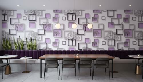 Image of Purple 3D Frames & Trees Self-Adhesive Wallpaper Roll 45x300cm | Decorative Wall Sticker for Home Interiors | Modern Peppy Purple Cube Pattern Vinyl Decor Sheet