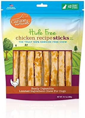 Canine Naturals Chicken Recipe Chew - Rawhide Free Dog Treats - Made From USA Raised Chicken - All-Natural and Easily Digestible - 40 Pack of 5 Inch Stick Chews