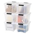 IRIS USA 19 Qt Stackable Plastic Storage Bins with Lids, 6 Pack - BPA-Free, Made in USA - See-Through Organizing Solution, Latches, Durable Nestable Containers, Secure Pull Handle - Clear