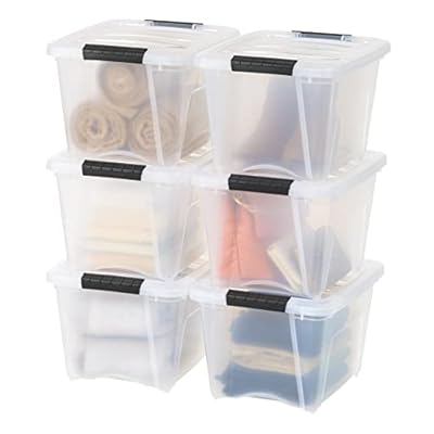 IRIS USA 19 Qt Stackable Plastic Storage Bins with Lids, 6 Pack - BPA-Free, Made in USA - See-Through Organizing Solution, Latches, Durable Nestable Containers, Secure Pull Handle - Clear