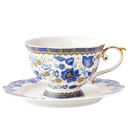 fanquare Blau Blume Fine Bone China Teetasse Set, Vintage Porzellan Kaffeetasse und Untertasse, 200ml