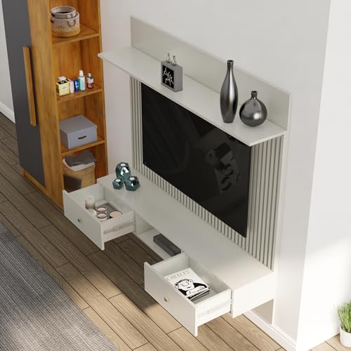 Image of Bniture TV Unit for Living Room Bedroom Unit Frosty White Upto 30 to 65 Inch Cabinet Base Mount, with Storage, Ideal for TV