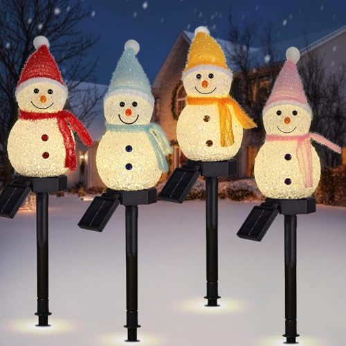 Holubec クリスマス飾りライト 4点セット ソーラーライト 雪だるま ガーデンライト 置物ライト イルミネーション 雪だるま 飾り LED 屋外 防水 ソーラー 埋込み式 夜間自動点灯 省エネ お祝い パーティー飾り led 照明 christmas/新年/誕生日/パーティー ガーデン装飾 雰囲気作り クリスマスグッズ (B)